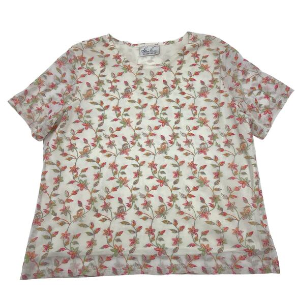 Kathie Lee Collection Womens Vintage Mesh Floral Embroidered Cottage Top Sz XL - Picture 1 of 9